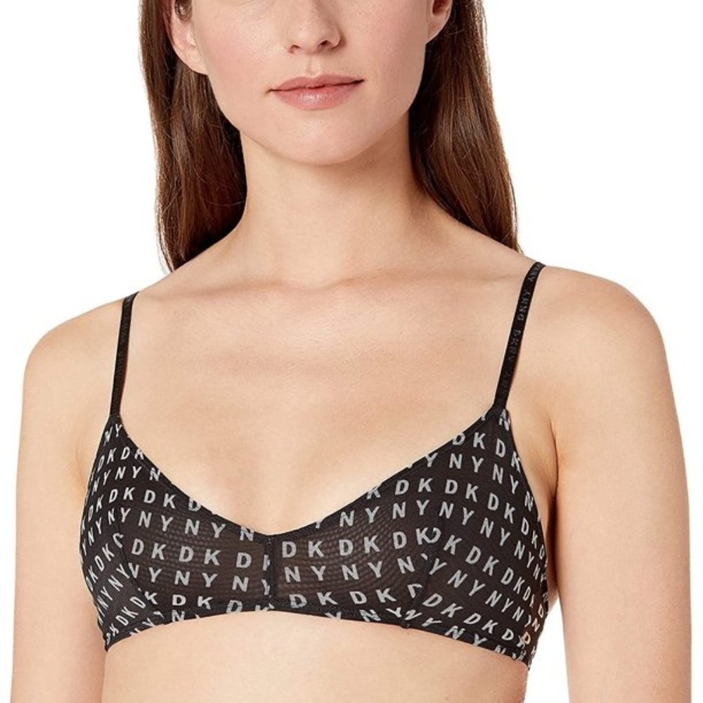 DKNY Women's Lightweight Mesh Wirefree Bralette Black Logo NEW Size Medium NWT